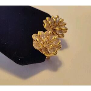 Monet Large Bezel Set Crystal Cluster Clip On Earrings .75 Inch Gold Tone